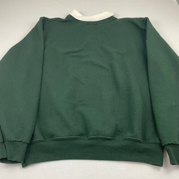 VTG Top Stitch Christmas Owls Collared Sweatshirt size L Green Embroidered - Picture 5 of 7